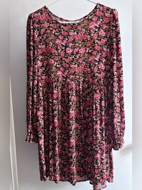 bp Floral Long-Sleeve Babydoll Dress - Pink on Black